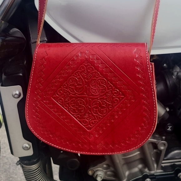None Handbags - RED real LEATHER Crossbody Purse Shoulder Bag